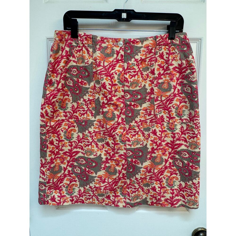 J. Jill 100% Cotton Floral Pink Orange Paisley Skirt Size 10
